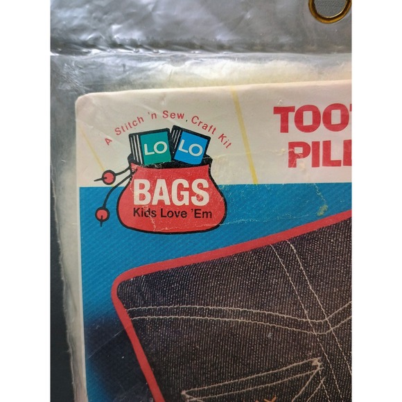 Vtg 1977 LO LO BAGS Tooth Fairy Pillow Craft Kit TF431 My Lost Tooth Jean Denim - Picture 6 of 8